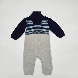 Janie and Jack Navy, Light Blue & Gray Knit Romper